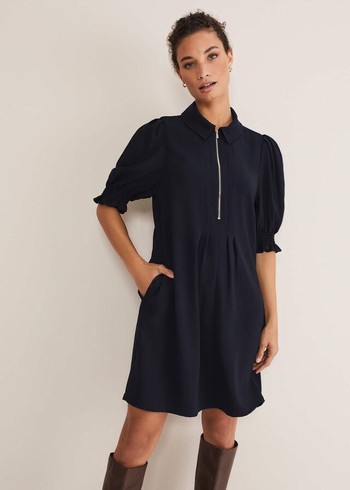 Phase Eight Candice Zip Dress Navy Australia | AL8491236